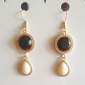 Fancy Black Gold Cream Dangling Fashion Earrings